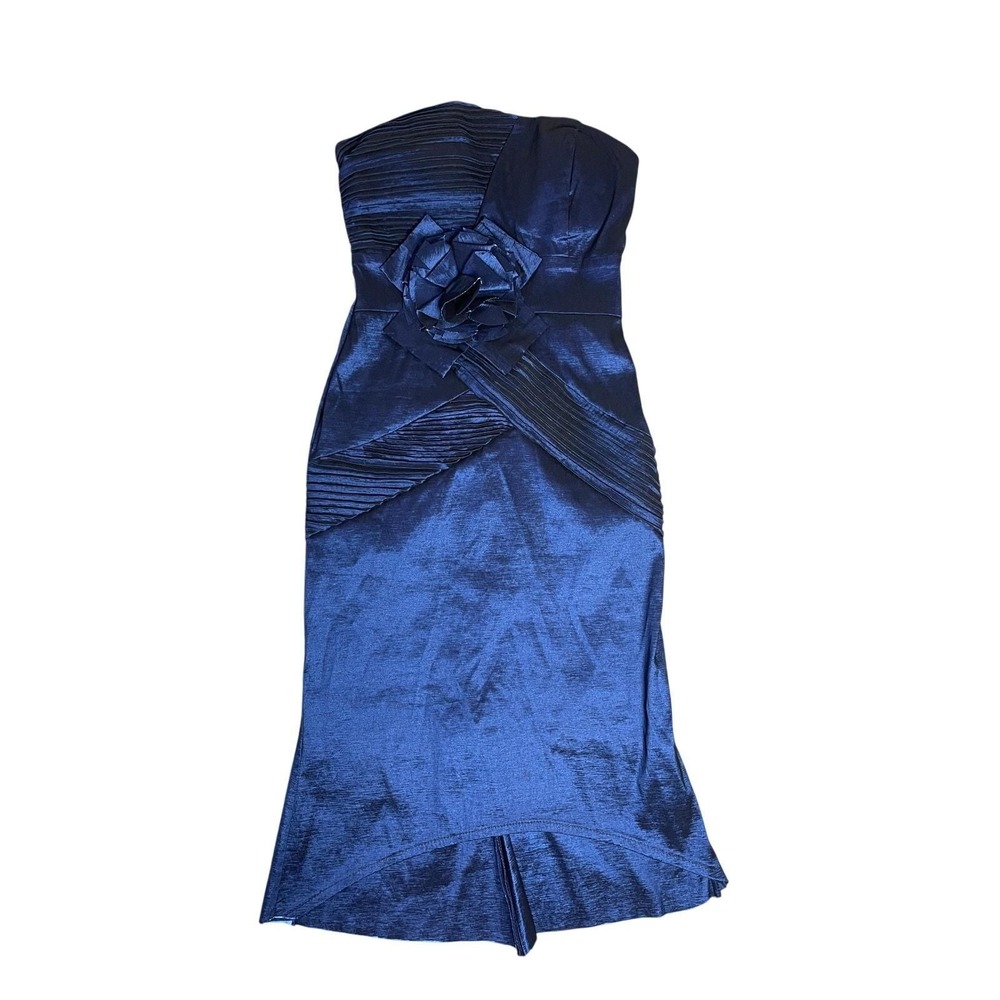 Taffeta Blue Strapless High Low Midi Dress Size Small Party Wedding Formal Chic